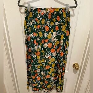 NATURAL LIFE Green Floral Midi Skirt with Orange, Yellow & Cream Flowers
